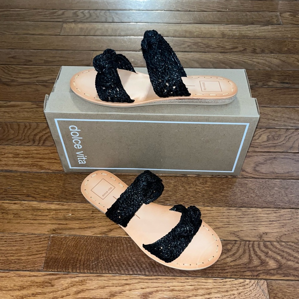 Dolce Vita Black Braided Dual-Strap Slide Sandals